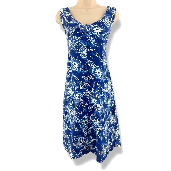 Jones New York Blue Floral Print Cotton Soft Knit Dress Size 14 Summer‎ Vacation - Picture 1 of 8